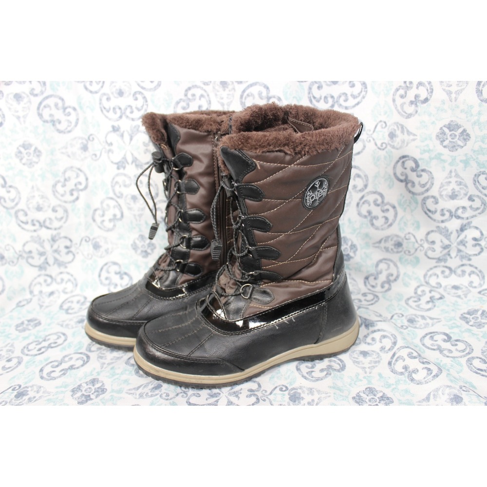 Totes Insulated Quilted Waterproof Winter Boots Women's Size 8 Brown Fur Lined